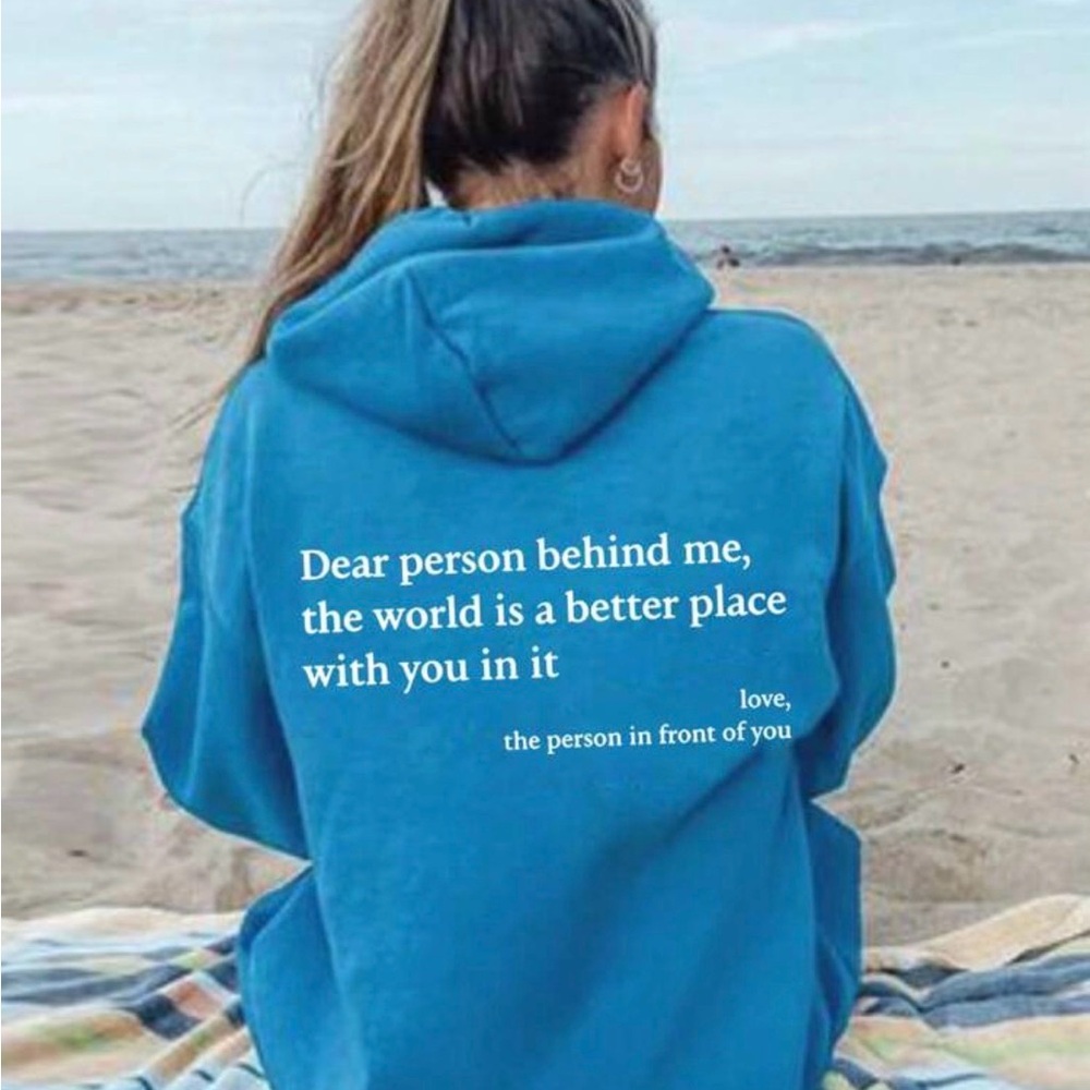SHEIN Blue Hoodie with Inspirational Quote
